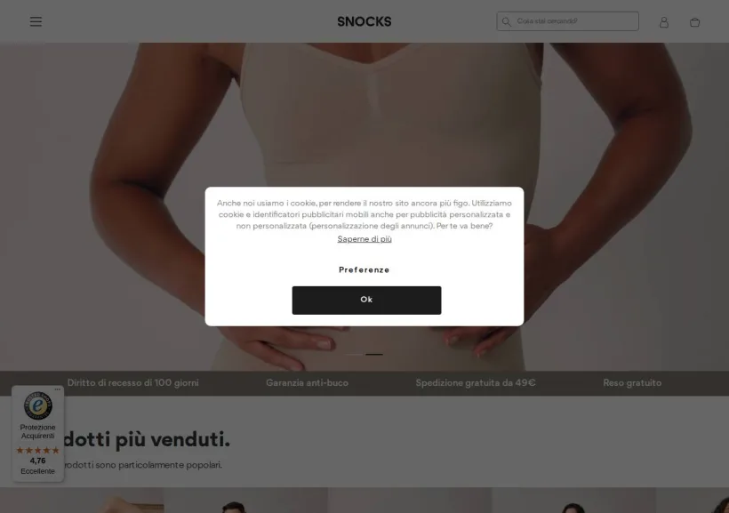 Schermata della pagina offerta di Snocks