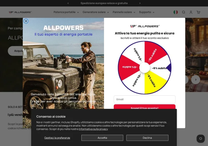 Schermata della pagina offerta di ALLPOWERS
