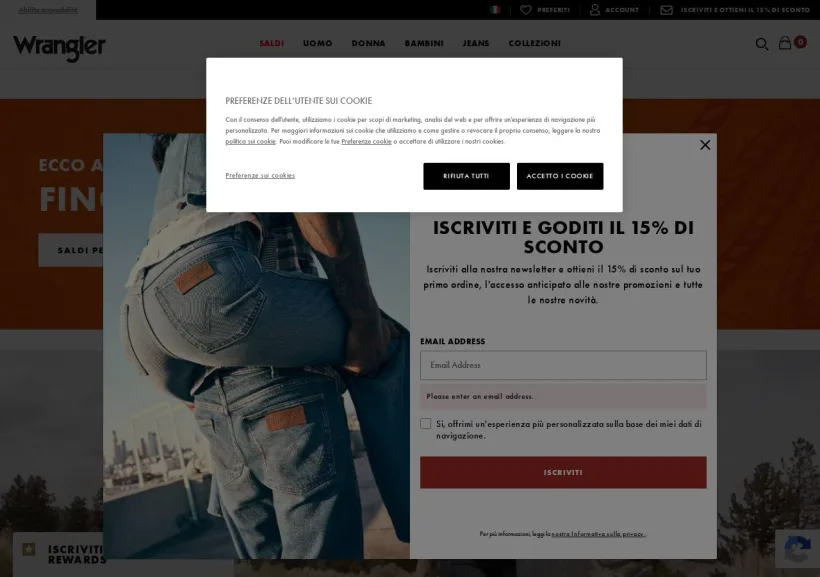 Schermata della pagina offerta di Wrangler