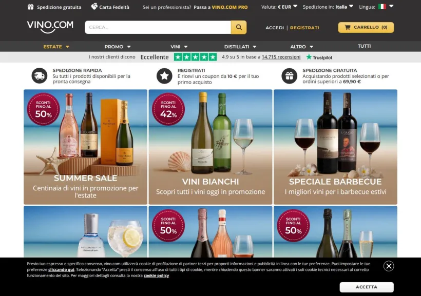 Schermata della pagina offerta di Vino.com