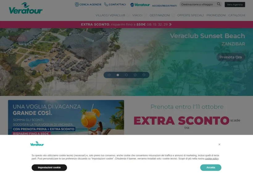 Schermata della pagina offerta di Veratour