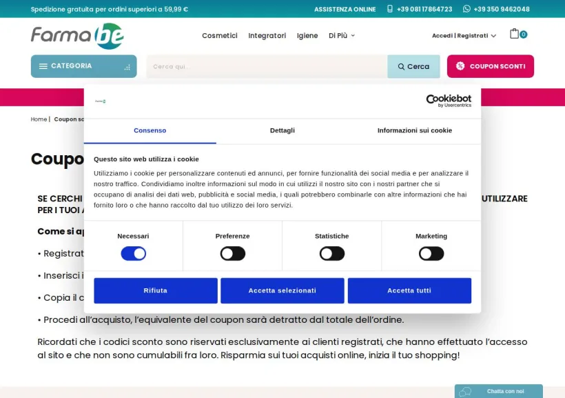 Schermata della pagina offerta di Farmabe