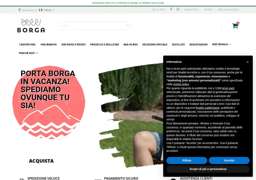 Schermata della pagina offerta di Cantine Borga