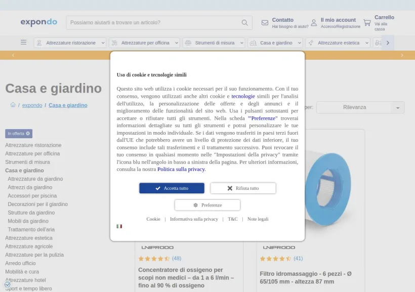 Schermata della pagina offerta di Expondo