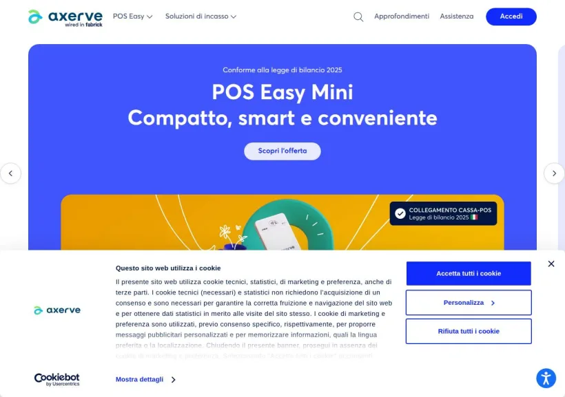 Schermata della pagina offerta di Axerve - Banca Sella