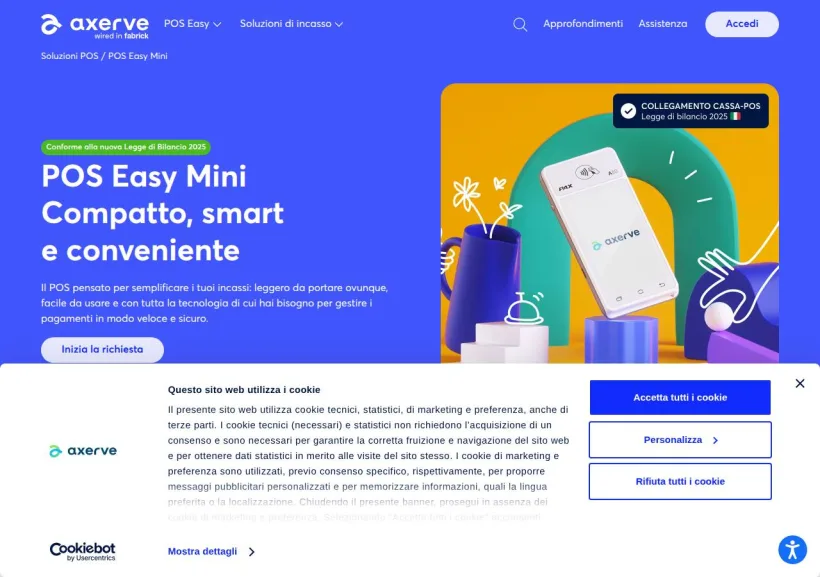 Schermata della pagina offerta di Axerve - Banca Sella