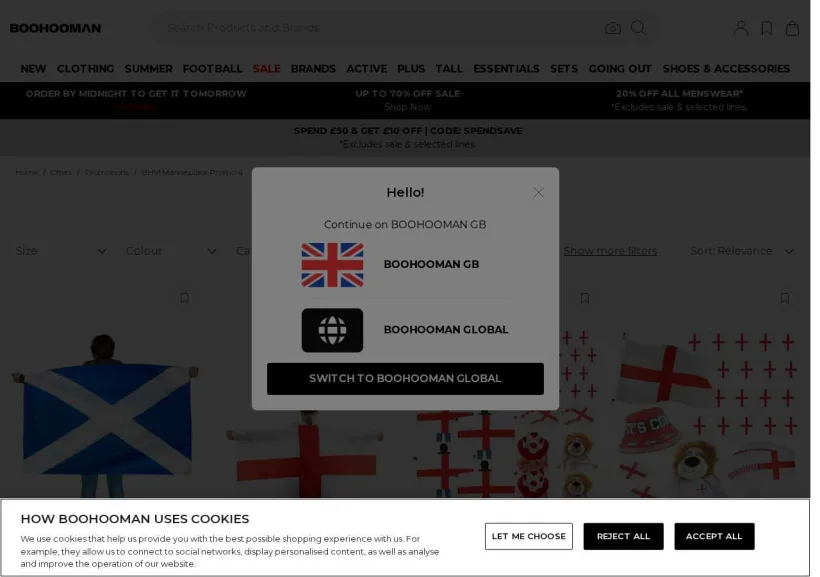 Schermata della pagina offerta di BoohooMan