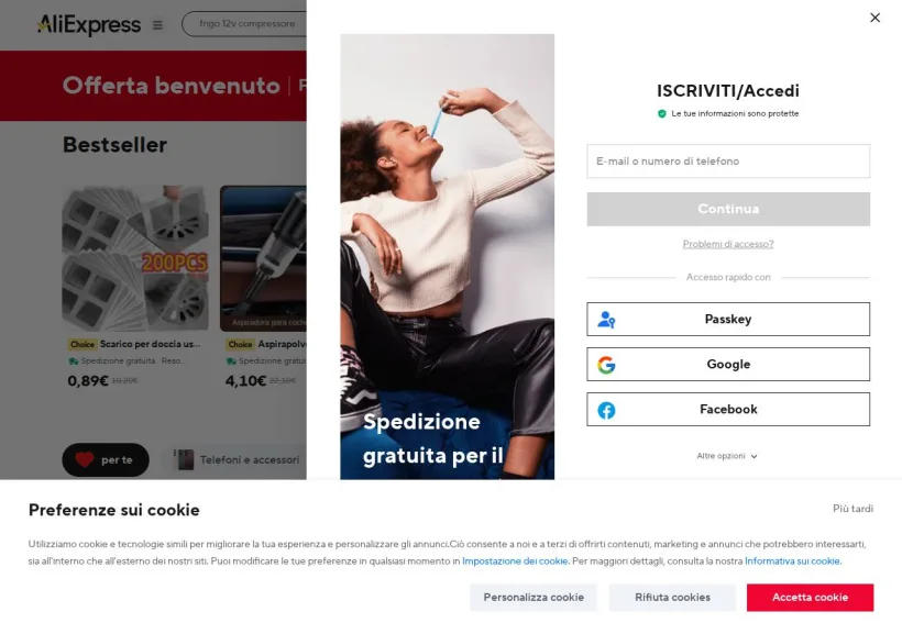 Schermata della pagina offerta di AliExpress