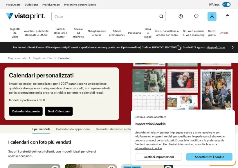 Schermata della pagina offerta di Vistaprint