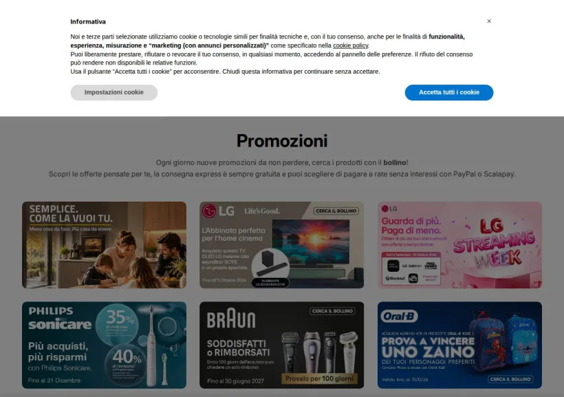 Schermata della pagina offerta di Freeshop