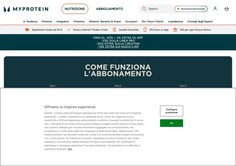 Schermata della pagina offerta di MyProtein