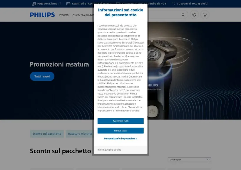Schermata della pagina offerta di Philips