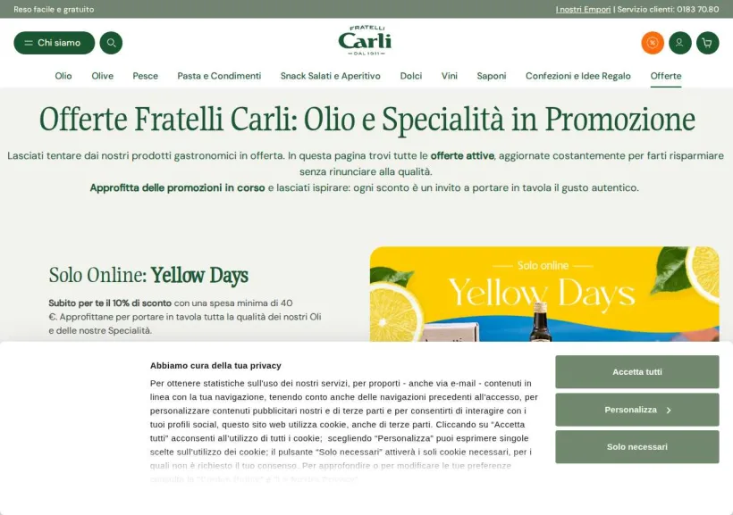 Schermata della pagina offerta di Fratelli Carli