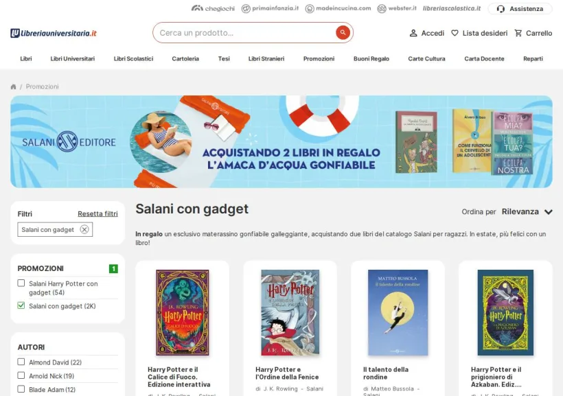 Schermata della pagina offerta di Libreria universitaria