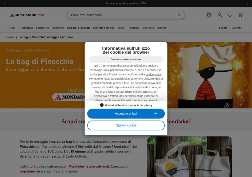 Schermata della pagina offerta di Mondadori Store