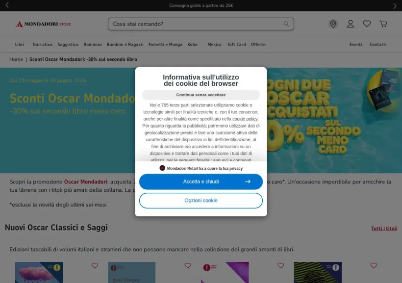 Schermata della pagina offerta di Mondadori Store