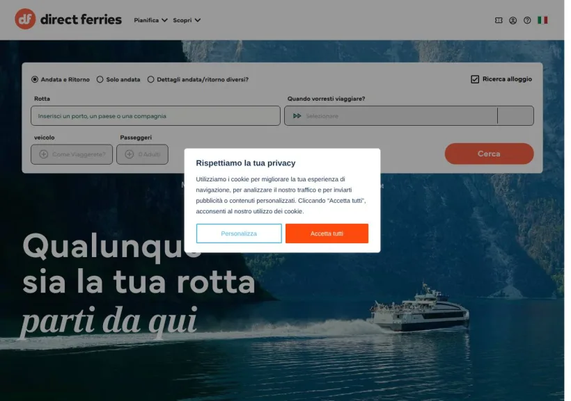 Schermata della pagina offerta di Direct Ferries