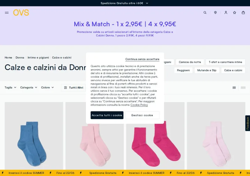 Schermata della pagina offerta di OVS