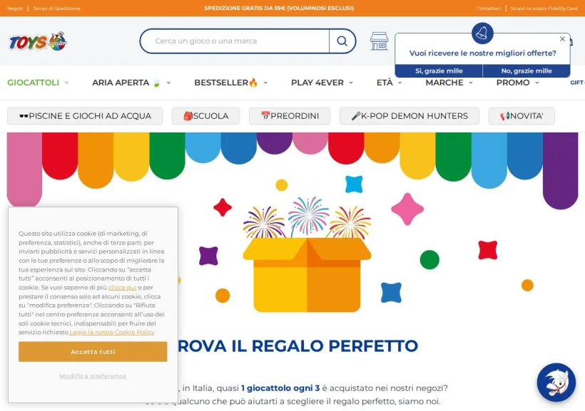 Schermata della pagina offerta di Toys Center