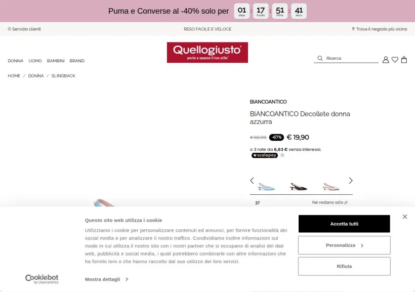 Schermata della pagina offerta di Quellogiusto