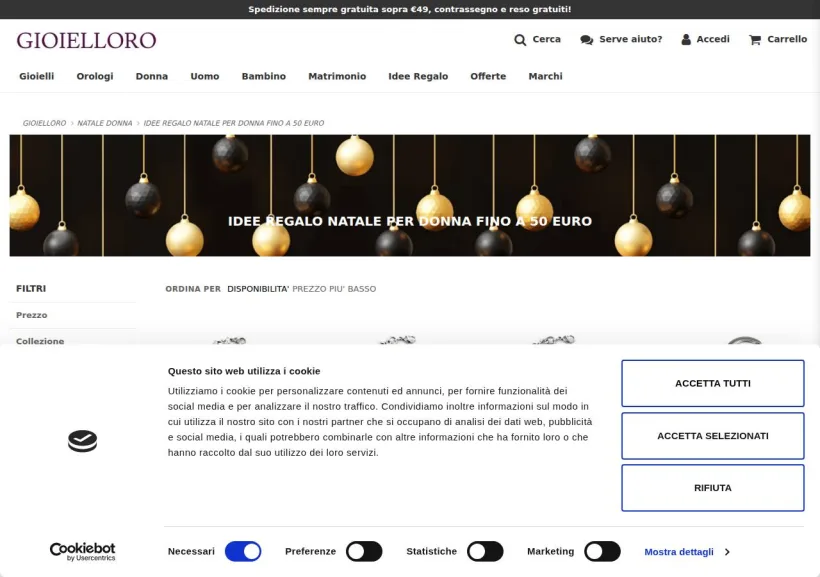 Schermata della pagina offerta di Gioielloro