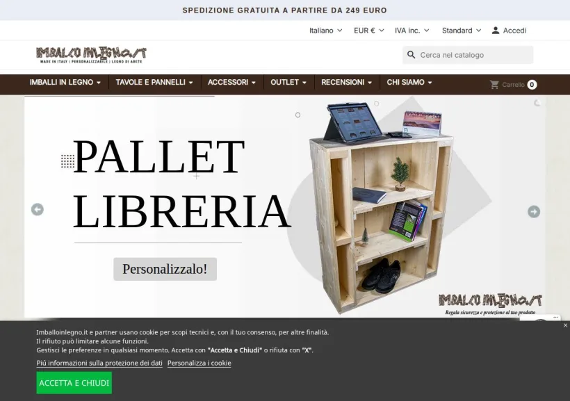 Schermata della pagina offerta di Imballoinlegno.it