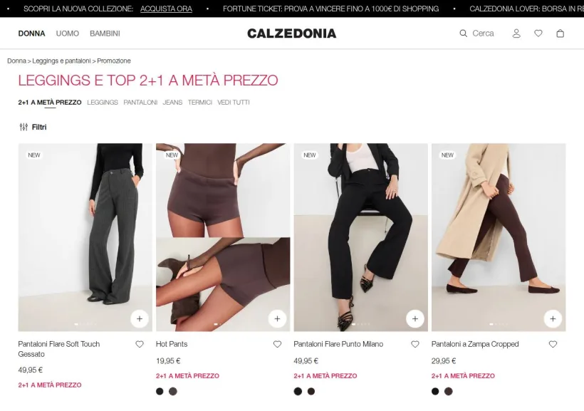 Schermata della pagina offerta di Calzedonia