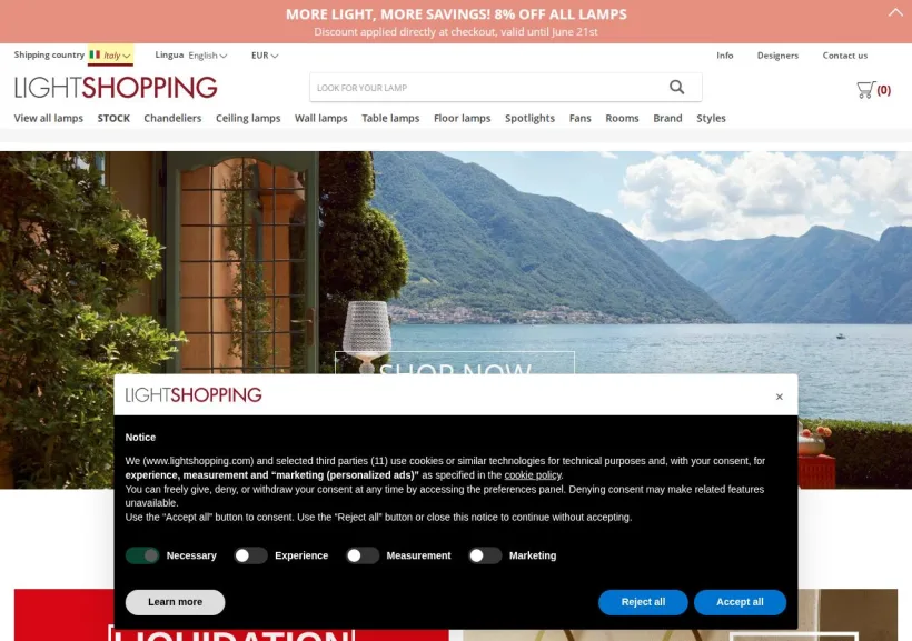 Schermata della pagina offerta di LightShopping