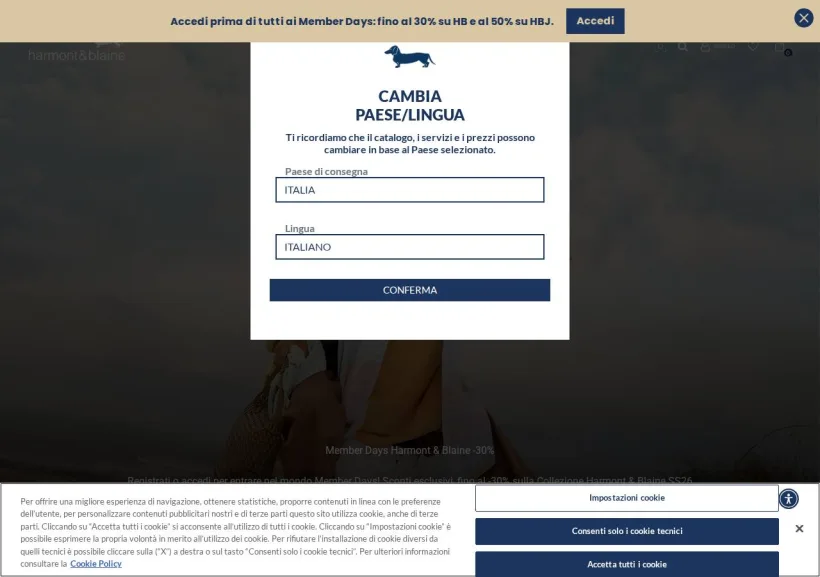 Schermata della pagina offerta di Harmont & Blaine
