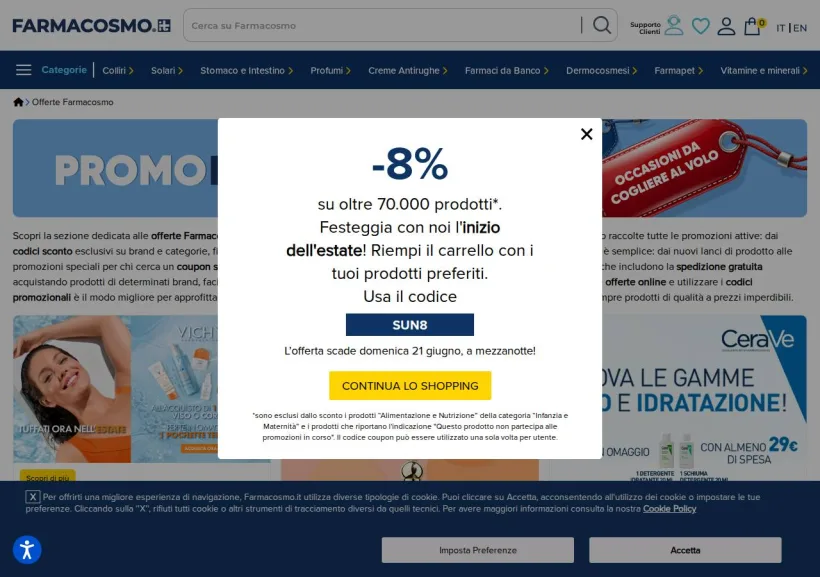 Schermata della pagina offerta di Farmacosmo