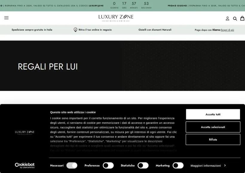 Schermata della pagina offerta di Luxury Zone