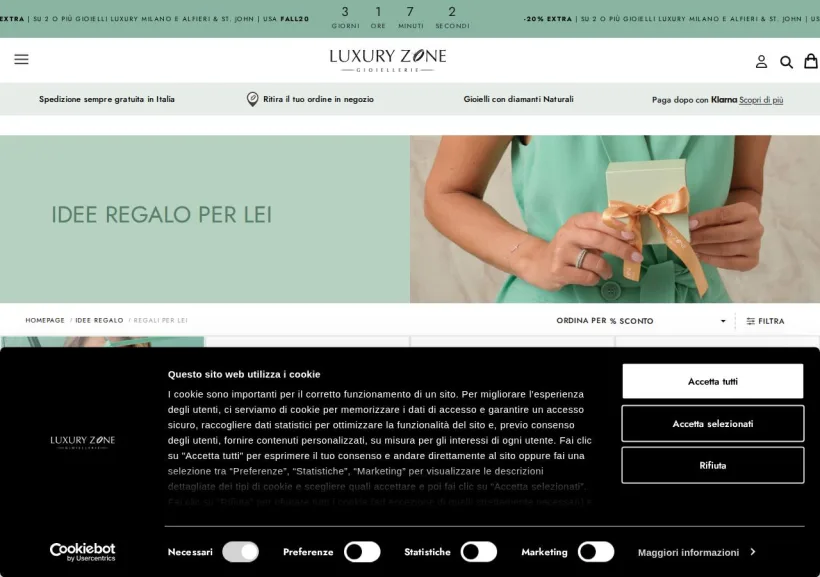 Schermata della pagina offerta di Luxury Zone