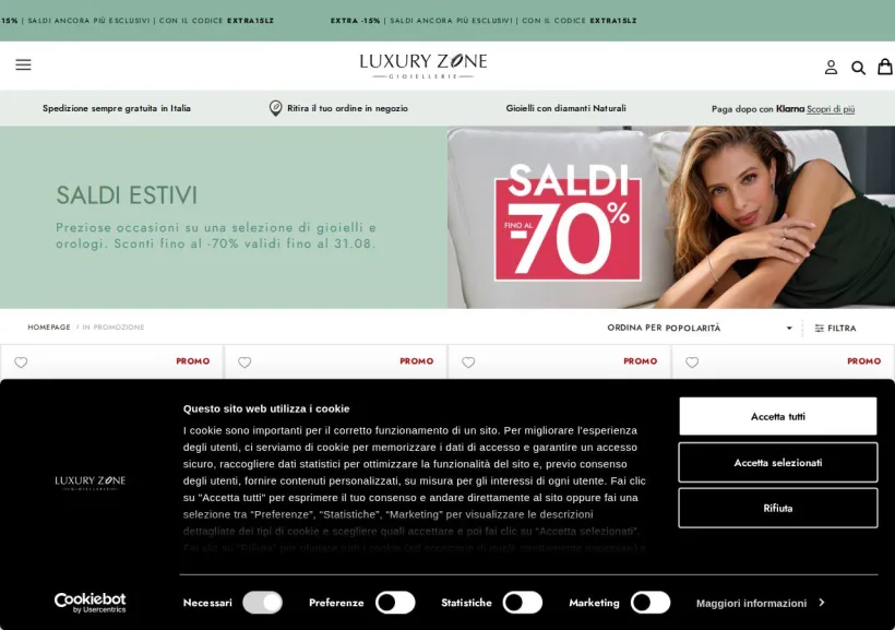 Schermata della pagina offerta di Luxury Zone