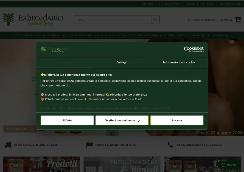 Schermata della pagina offerta di Erbecedario