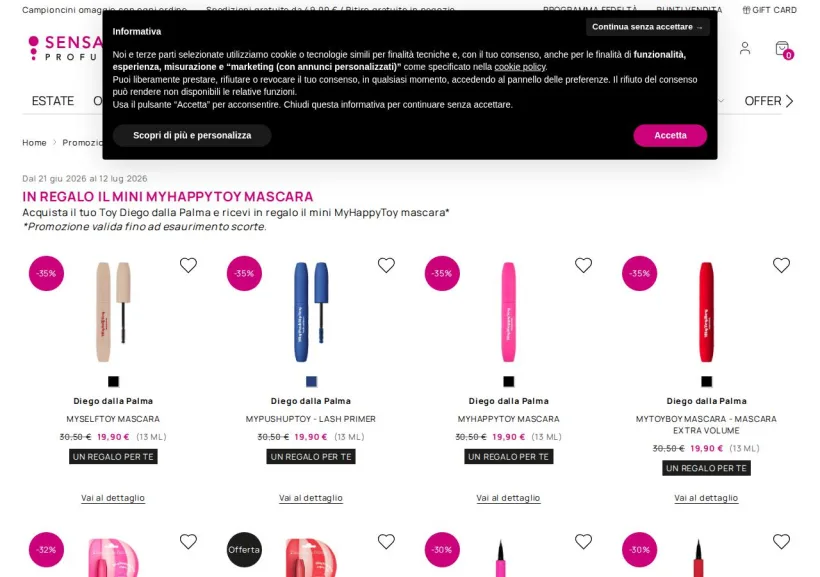Schermata della pagina offerta di SensationProfumerie
