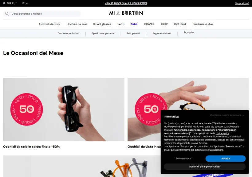 Schermata della pagina offerta di Mia Burton
