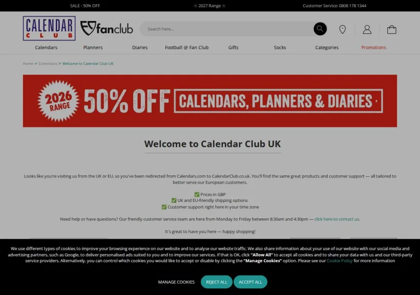Schermata della pagina offerta di Calendars.com