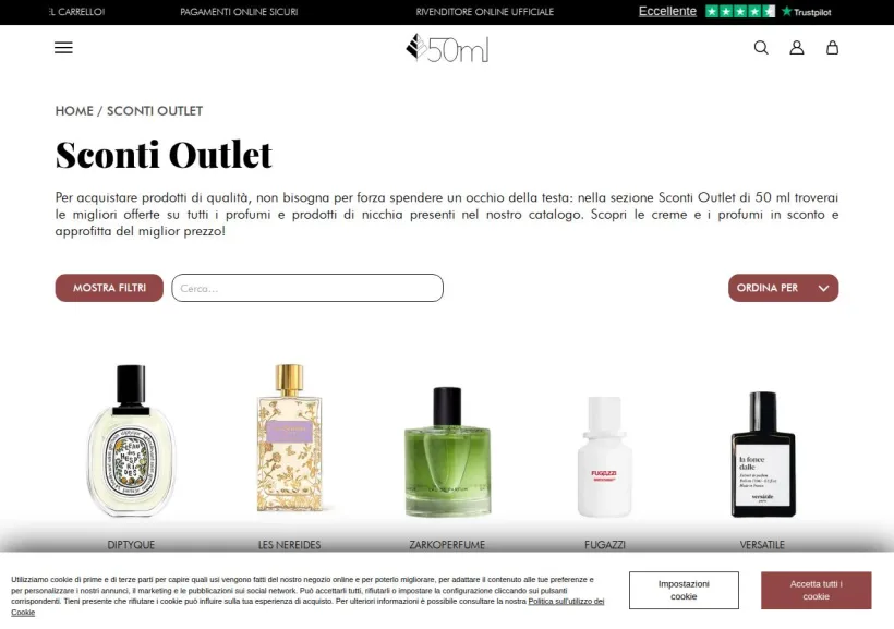 Schermata della pagina offerta di 50 ml