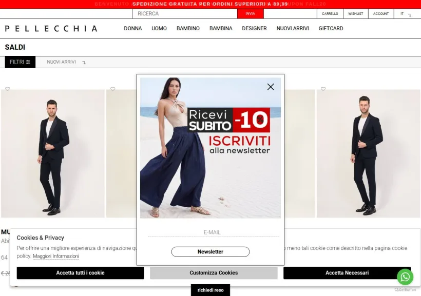 Schermata della pagina offerta di Pellecchia