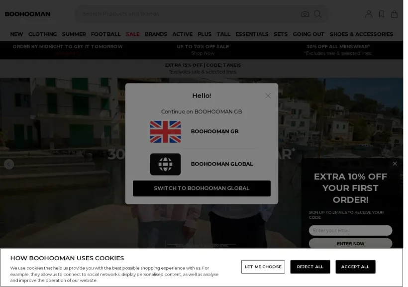 Schermata della pagina offerta di BoohooMan