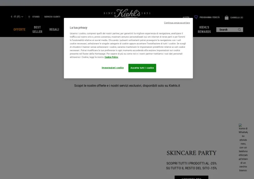 Schermata della pagina offerta di Kiehl’s