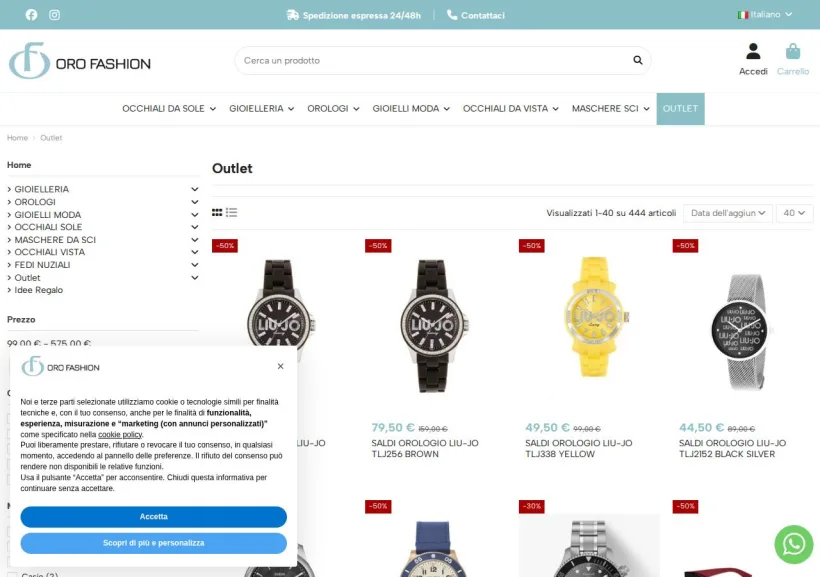 Schermata della pagina offerta di Oro Fashion