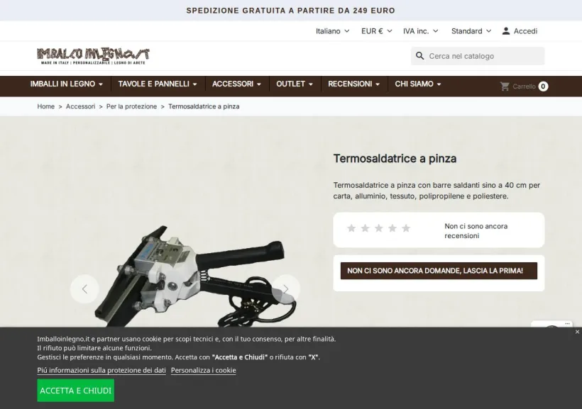 Schermata della pagina offerta di Imballoinlegno.it