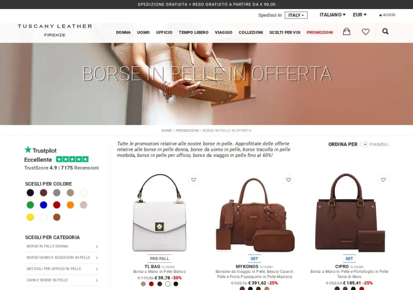 Schermata della pagina offerta di Tuscany Leather
