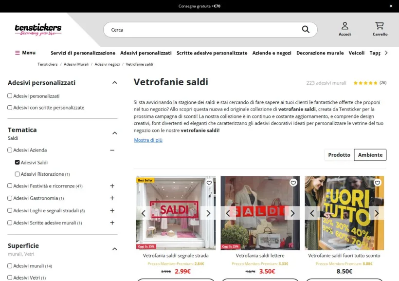 Schermata della pagina offerta di Tenstickers