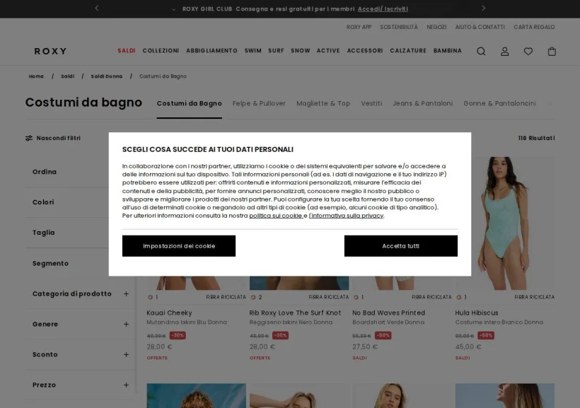 Schermata della pagina offerta di Roxy
