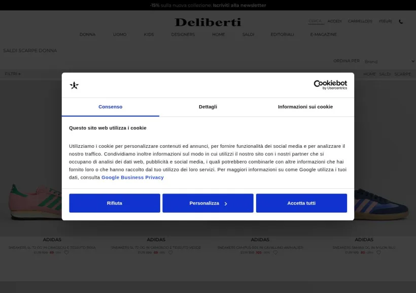 Schermata della pagina offerta di Deliberti