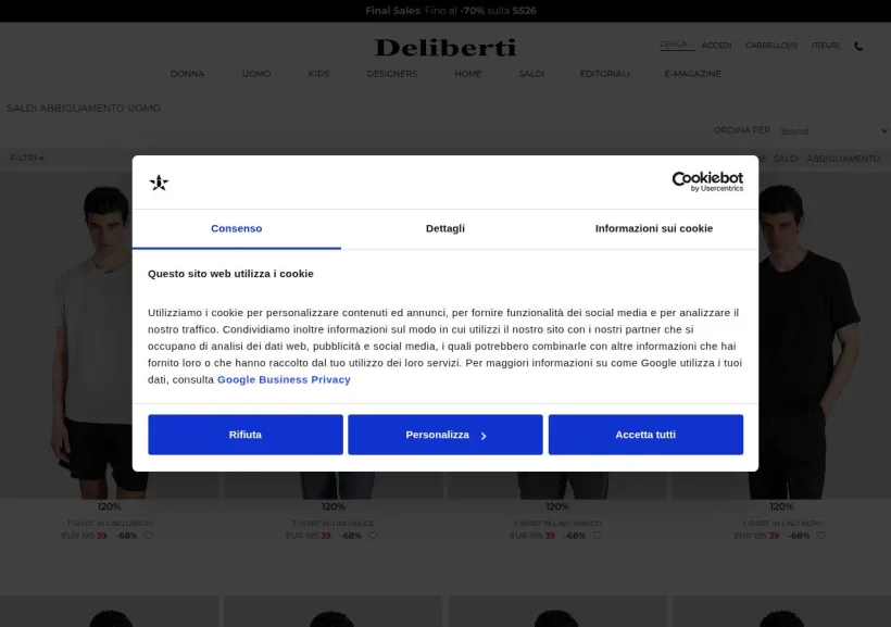 Schermata della pagina offerta di Deliberti
