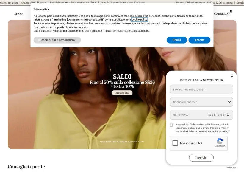 Schermata della pagina offerta di Dixie