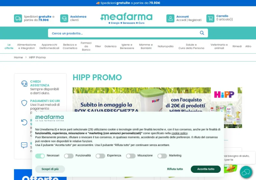 Schermata della pagina offerta di MeaFarma